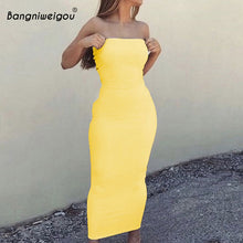 Load image into Gallery viewer, Bangniweigou Sexy Off Shoulder Tube Dress Yellow Women Summer Bodycon Sundress Strapless Stretchy Bandage Long Robe Femme