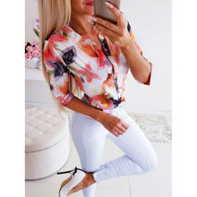 Load image into Gallery viewer, Women Long Half Sleeve Loose Shirts Shirt OL Clothes Plain Casual Button Blouse Office Lady Summer Chiffon Shirts