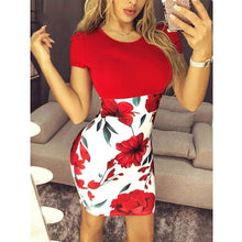 Load image into Gallery viewer, Oufisun Bodycon Women Summer Dress Casual Flower Print Slim Boho Lady Dresses Elegant Tunic Package Hip Dress Vesitdo Splus Szie