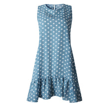 Load image into Gallery viewer, Women Summer Dress Fashion Polka Dot Dress Sleeveless Beach Mini Dress Casual Printed Short Loose Blue Sundress New Arrival