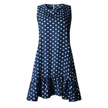 Load image into Gallery viewer, Women Summer Dress Fashion Polka Dot Dress Sleeveless Beach Mini Dress Casual Printed Short Loose Blue Sundress New Arrival