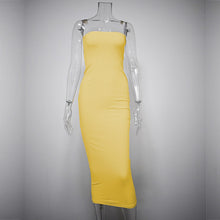 Load image into Gallery viewer, Bangniweigou Sexy Off Shoulder Tube Dress Yellow Women Summer Bodycon Sundress Strapless Stretchy Bandage Long Robe Femme
