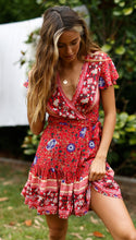 Load image into Gallery viewer, JH Sleeve Floral Print Ethnic Summer Beach Female Split Stylish Style women dress Sleeveless V-Neck Spaghetti Strap Beach dress