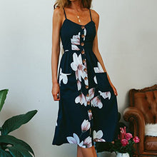 Load image into Gallery viewer, JH Sleeve Floral Print Ethnic Summer Beach Female Split Stylish Style women dress Sleeveless V-Neck Spaghetti Strap Beach dress