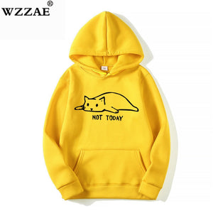 Kawaii Cat Hoodies Men Not Today Funny Graphic Sweatshirt Men/Women Harajuku Fashion Sweat Unisex Long Sleeve Sudadera Mujer