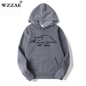 Kawaii Cat Hoodies Men Not Today Funny Graphic Sweatshirt Men/Women Harajuku Fashion Sweat Unisex Long Sleeve Sudadera Mujer