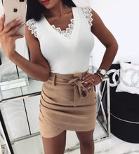 Load image into Gallery viewer, Oufisun Summer Sexy  Blouses Deep V-Neck Lace Shirts Bandage Sleeveless Patchwork Women Blouse Women Shirts Casual Solid Shirts
