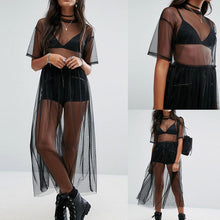 Load image into Gallery viewer, 2018 Summer Volie Mesh Dresses Women See Through Black Gauze Mesh Sundress Half Sleeve Lace Sexy Outwear 1-Piece Summer
