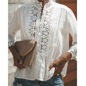 Embroidery Floral Lace Blouse Shirt Women Lantern Sleeve White Blouse Spring Summer Hollow Out Tops Blouse