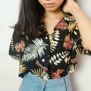 Hot Sale New Chiffon Womens Casual Blouses Top Female Hawaiian Fashion Floral Short Sleeve Shirts Ladies Summer Loose Tops