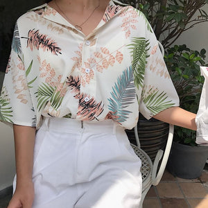 Hot Sale New Chiffon Womens Casual Blouses Top Female Hawaiian Fashion Floral Short Sleeve Shirts Ladies Summer Loose Tops