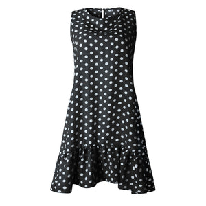 Women Summer Dress Fashion Polka Dot Dress Sleeveless Beach Mini Dress Casual Printed Short Loose Blue Sundress New Arrival