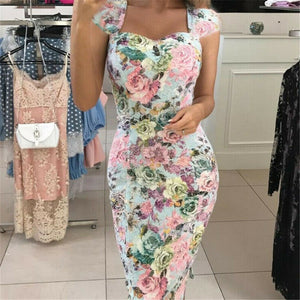 New Womens Sexy Deep V neck Dress Floral Bodycon Party Dress High Waist Female Bandage Summer Club Dress