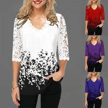 Load image into Gallery viewer, Women V Neck Blouse Shirt Half Sleeve Print Floral Spring Pullover Plus Size 5XL Hollow Out Lace Female Casual Shirt
