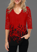 Load image into Gallery viewer, Women V Neck Blouse Shirt Half Sleeve Print Floral Spring Pullover Plus Size 5XL Hollow Out Lace Female Casual Shirt
