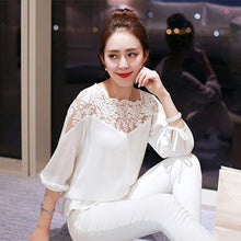 Load image into Gallery viewer, Casual Chiffon Long Sleeve Lace Black White Shirts Fashion Women Summer Loose Tops Blouse
