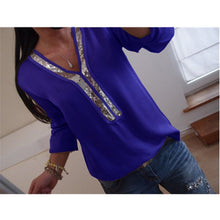 Load image into Gallery viewer, Hot Plus Size Women Boho Top Chiffon Solid Shirt V-Neck Short Sleeve Summer Casual Loose Tops Blouse
