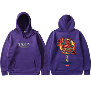 Brand New Designer Japanese Chinese Style Hoodies Streetwear Sweatshirt Hip Hop Evil Devil Printed Cotton Men Hip Hop Streetwear