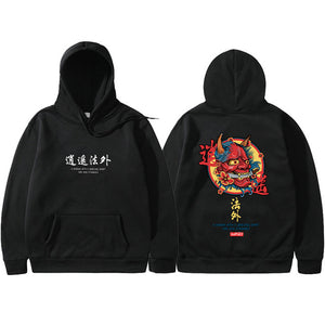 Brand New Designer Japanese Chinese Style Hoodies Streetwear Sweatshirt Hip Hop Evil Devil Printed Cotton Men Hip Hop Streetwear