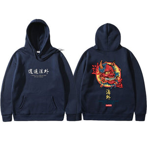 Brand New Designer Japanese Chinese Style Hoodies Streetwear Sweatshirt Hip Hop Evil Devil Printed Cotton Men Hip Hop Streetwear