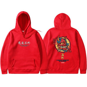 Brand New Designer Japanese Chinese Style Hoodies Streetwear Sweatshirt Hip Hop Evil Devil Printed Cotton Men Hip Hop Streetwear