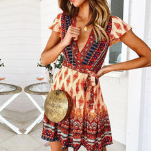 Load image into Gallery viewer, JH Sleeve Floral Print Ethnic Summer Beach Female Split Stylish Style women dress Sleeveless V-Neck Spaghetti Strap Beach dress
