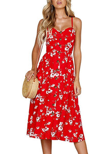 JH Sleeve Floral Print Ethnic Summer Beach Female Split Stylish Style women dress Sleeveless V-Neck Spaghetti Strap Beach dress