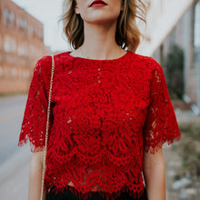 Load image into Gallery viewer, 2019 Red Loose Blouse Women Short Sleeve Tops Shirt Casual Lace Tops Shirt Fashion Women Ladies Clothing Tops
