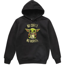 Load image into Gallery viewer, Funny Print NO COFFEE NO WORKEE Clothing Men Spring Autumn Warm Sweatshirts Stars Wars Mandalorian Baby Yoda Hoodies Streetwear
