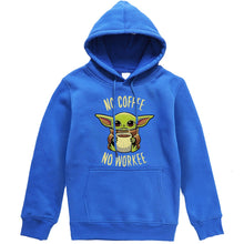 Load image into Gallery viewer, Funny Print NO COFFEE NO WORKEE Clothing Men Spring Autumn Warm Sweatshirts Stars Wars Mandalorian Baby Yoda Hoodies Streetwear
