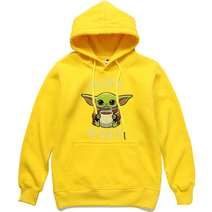 Funny Print NO COFFEE NO WORKEE Clothing Men Spring Autumn Warm Sweatshirts Stars Wars Mandalorian Baby Yoda Hoodies Streetwear