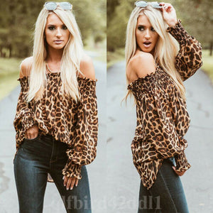 Women Leopard Print Long Sleeve Off Shoulder Blouses Woman Party Club Blouse Ladies Summer Casual Tops Female Clothes Hotsale